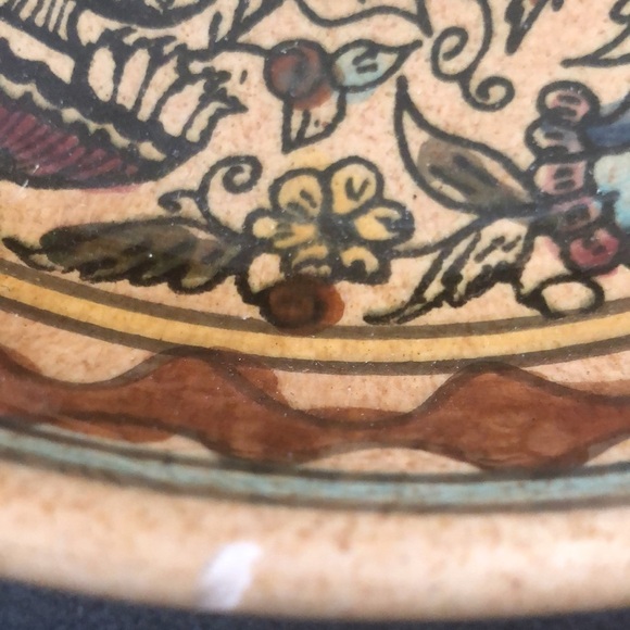 VTG Italian Pottery Bowl 2 Partridge Friends In A Floral Garden Glazed 9” Round - Picture 7 of 8